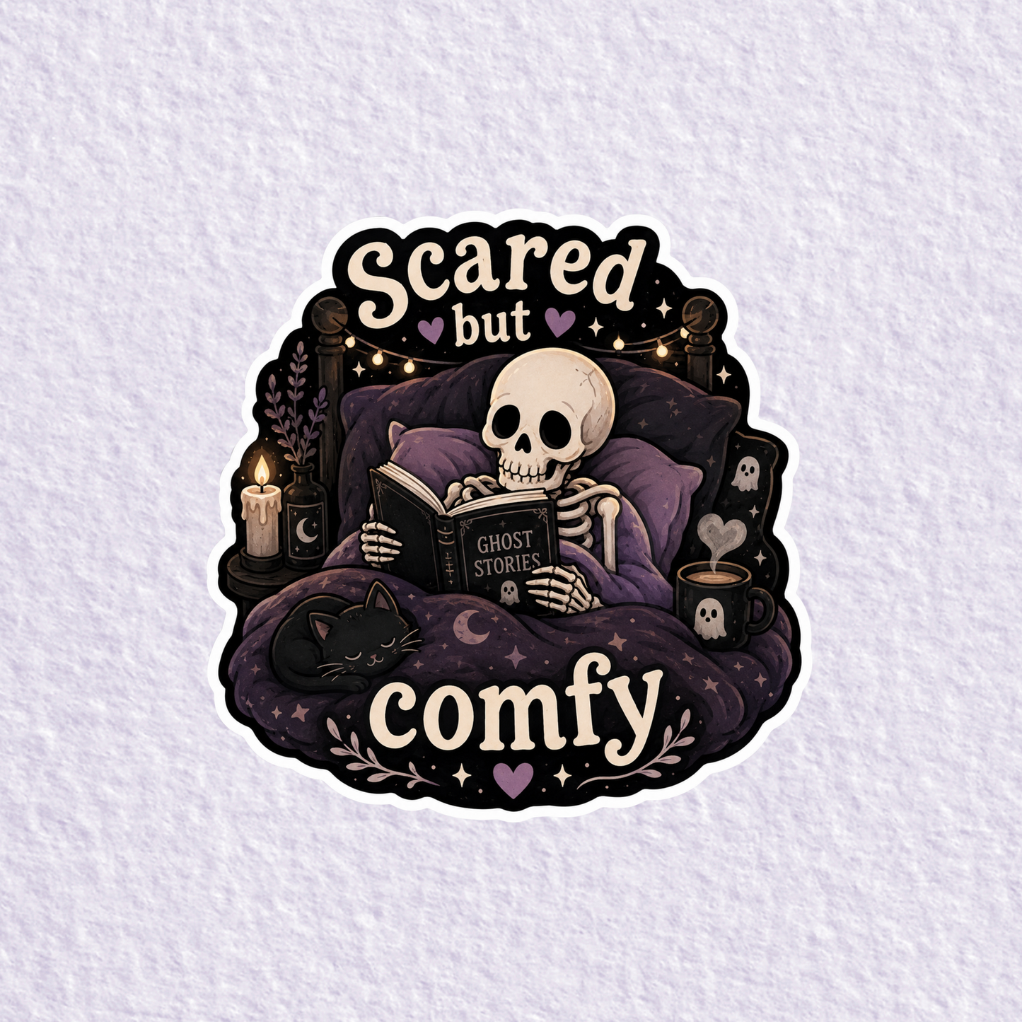 Scared but Comfy Skeleton Reading Sticker
