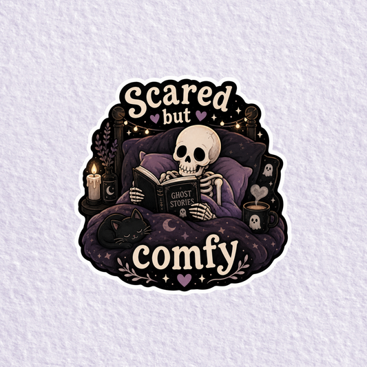 Scared but Comfy Skeleton Reading Sticker